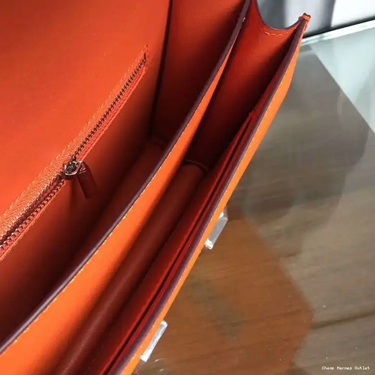 Affordable Leather Hermes In Epsom Palladium Bag Hardware Orange Constance 0509